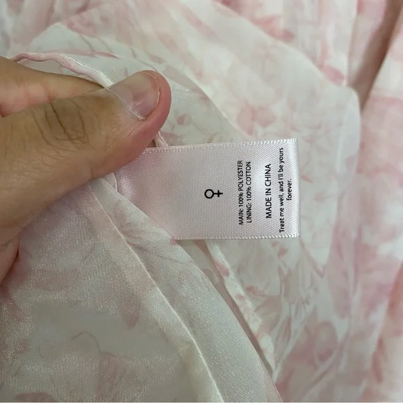 Selkie Puff Sleeve Organza Mini Babydoll Dress Pink Floral 2X - Picture 11 of 11